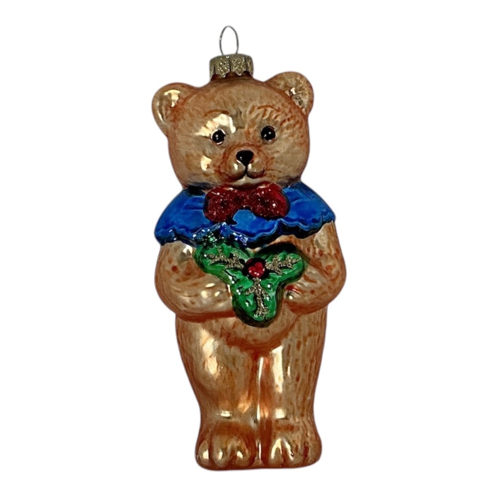 Bradford Novelty Blown Glass Teddy Bear Christmas Ornament 3.5" Vintage
